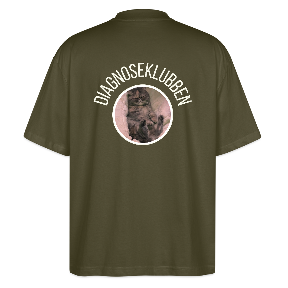 Oversize Unisex T-shirt med terapikatten Frede - khaki