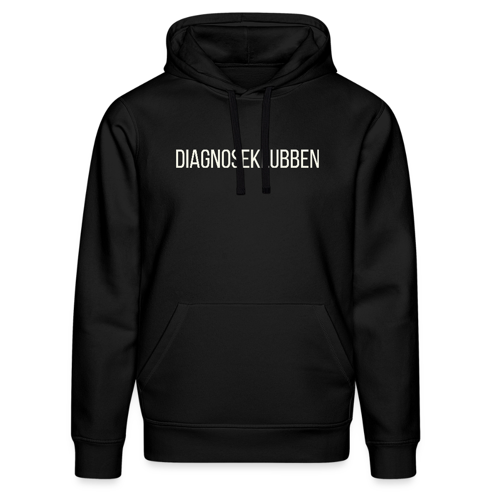 Unisex-Hoodie i flere farver - med hvid tryk & logo på ryggen - sort