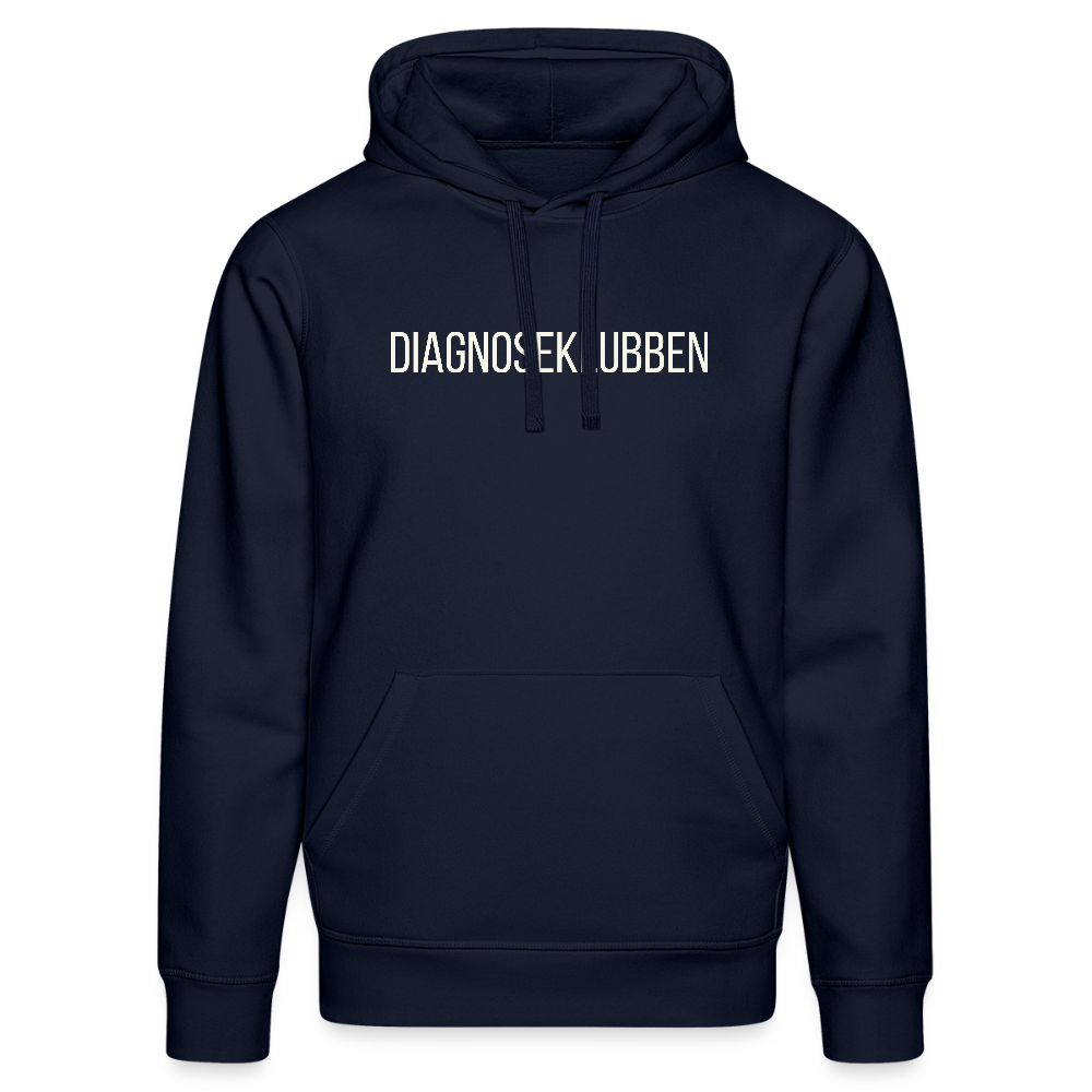 Unisex-Hoodie i flere farver - med hvid tryk & logo på ryggen - navy