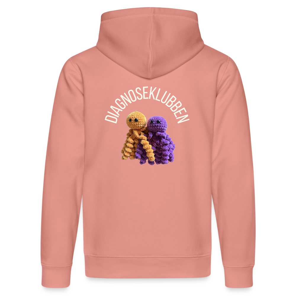 Unisex-Hoodie i flere farver - med hvid tryk & logo på ryggen - gammelrosa