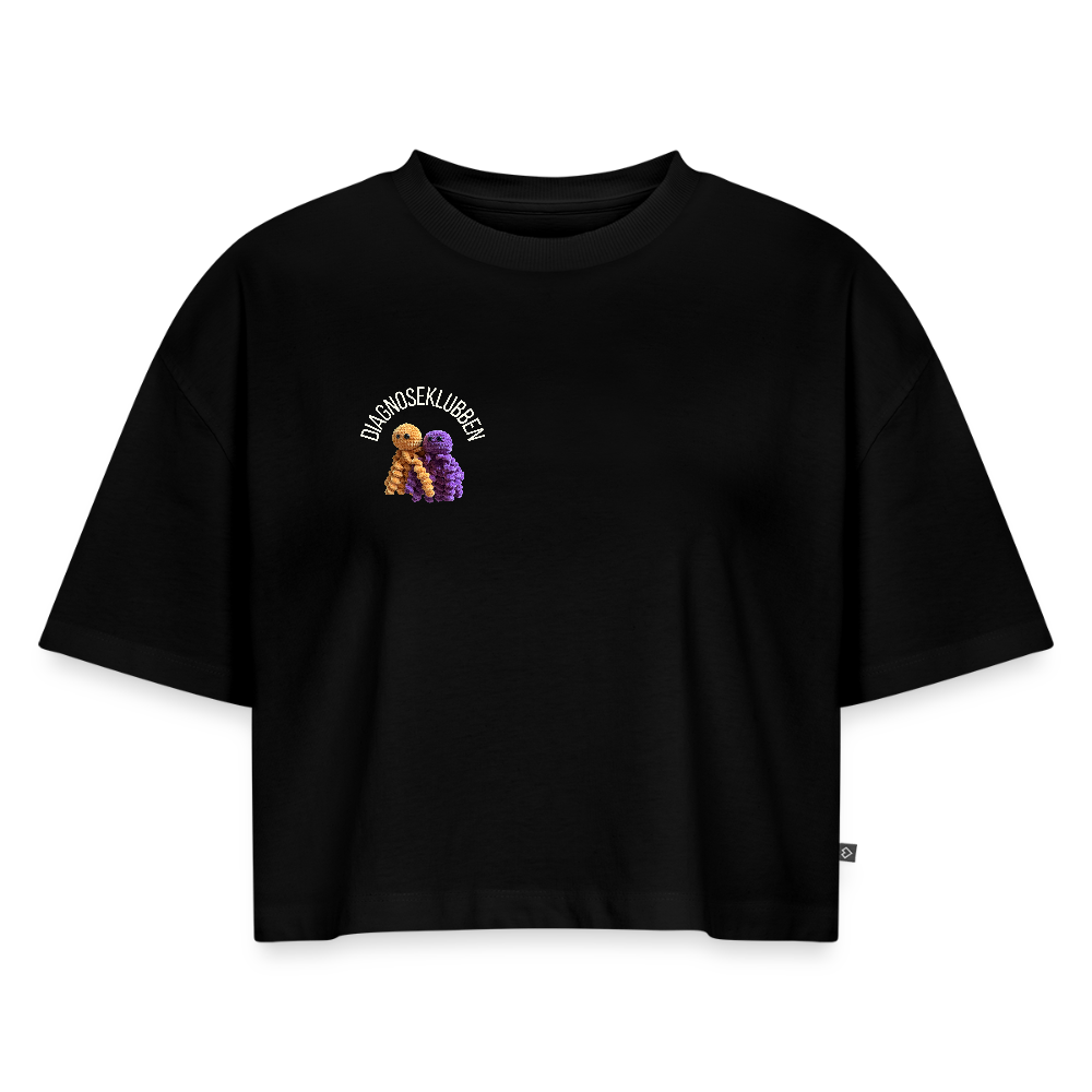 Oversized Cropped T-shirt med terapikatten Frede - sort