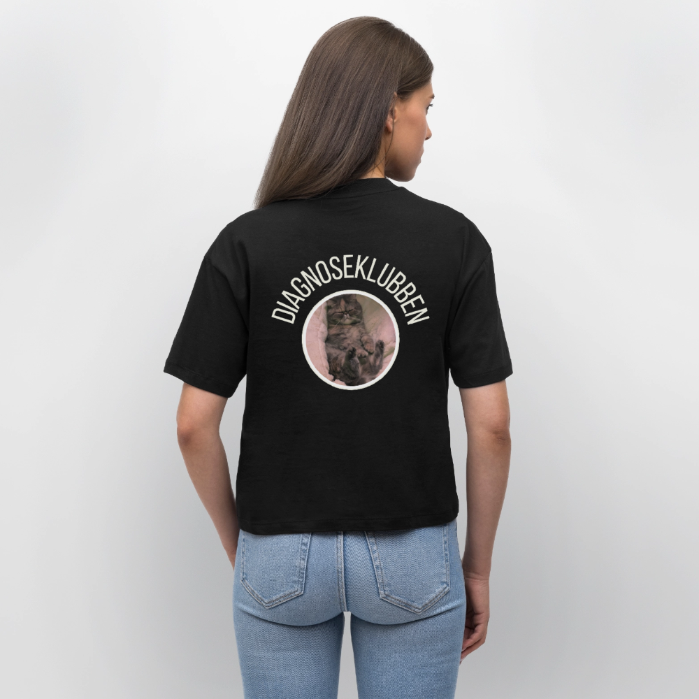 Oversized Dame T-shirt med terapikatten Frede på ryggen - sort