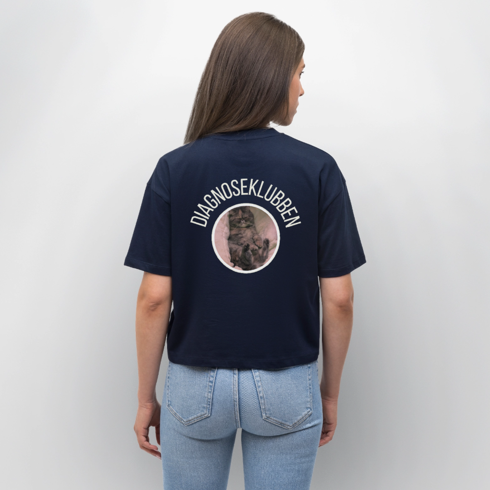 Oversized Dame T-shirt med terapikatten Frede på ryggen - marineblå