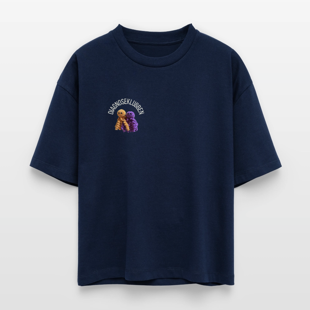 Oversized Dame T-shirt med terapikatten Frede på ryggen - marineblå