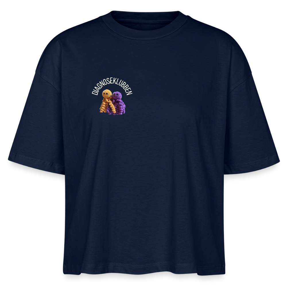 Oversized Dame T-shirt med terapikatten Frede på ryggen - marineblå