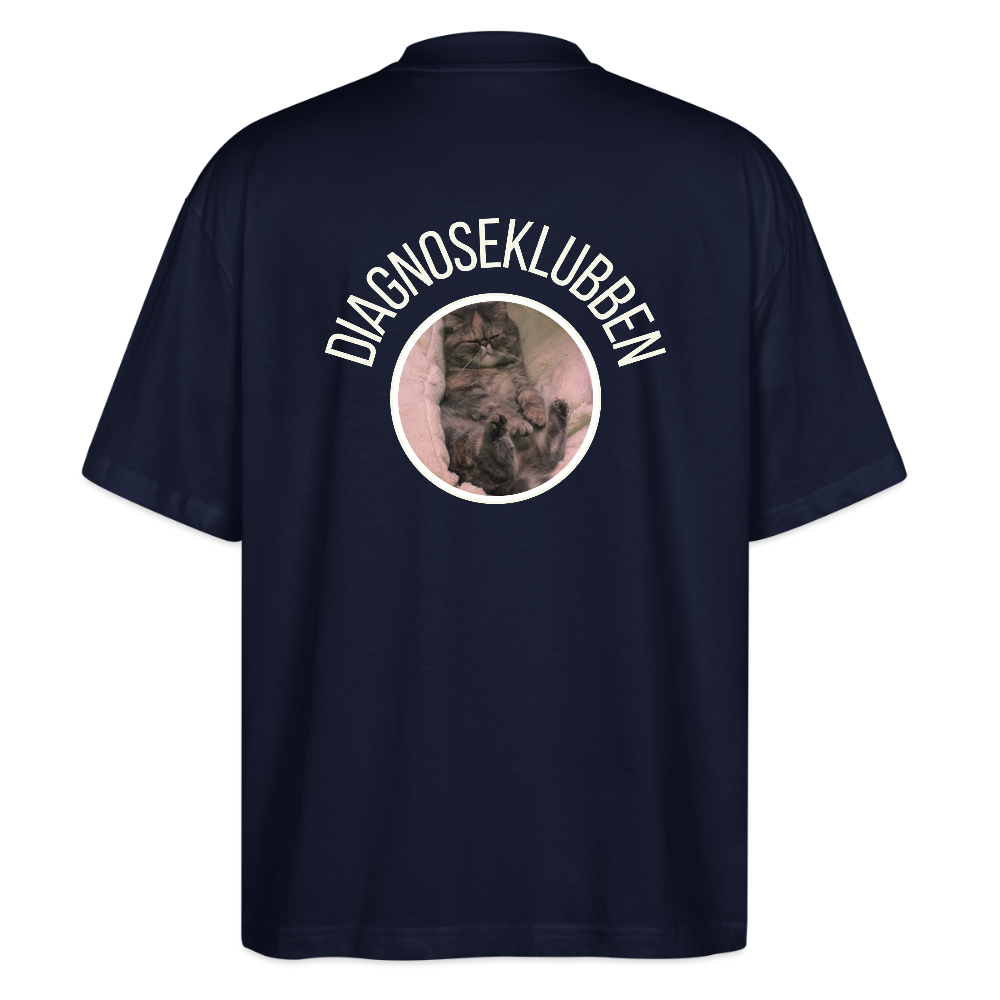 Oversize Unisex T-shirt med terapikatten Frede - marineblå
