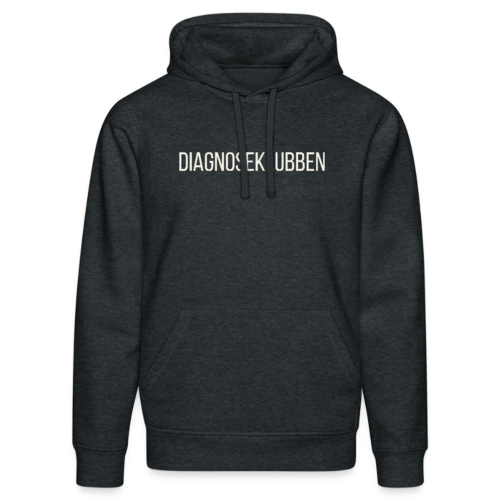 Unisex-Hoodie i flere farver - med hvid tryk & logo på ryggen - mørkegrå meleret