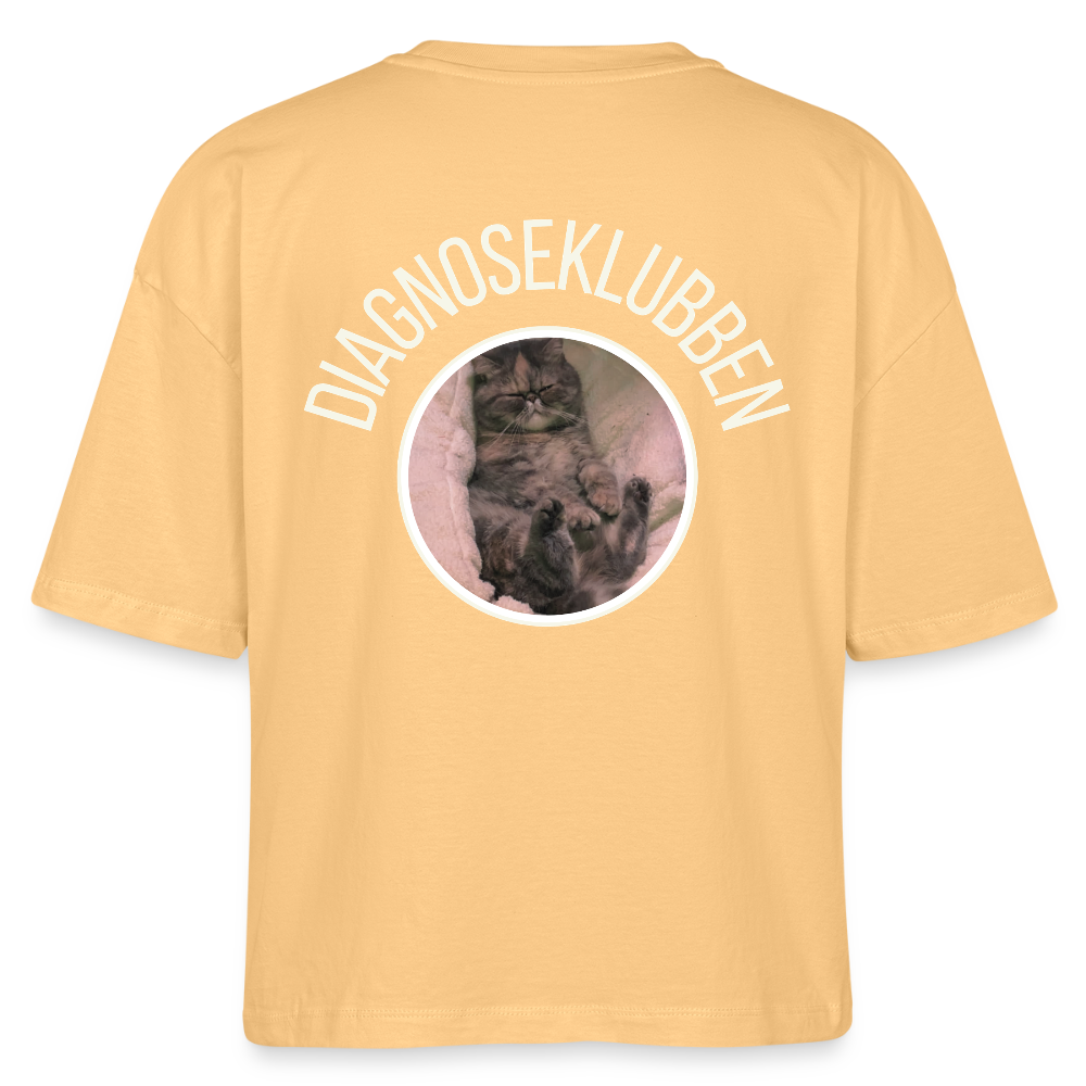 Oversized Dame T-shirt med terapikatten Frede på ryggen - nispero