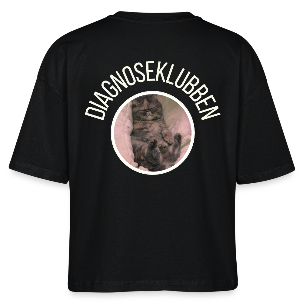 Oversized Dame T-shirt med terapikatten Frede på ryggen - sort