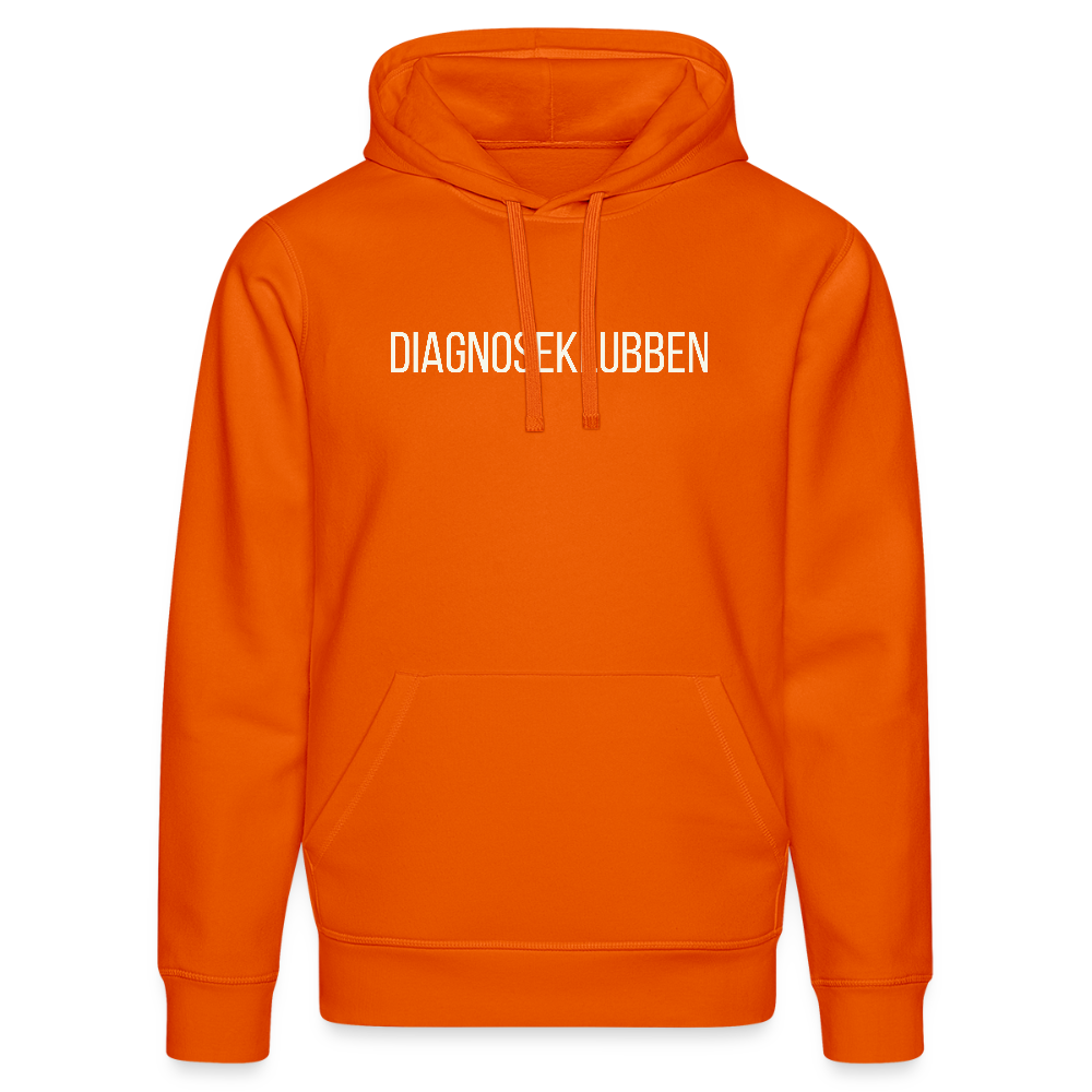 Unisex-Hoodie i flere farver - med hvid tryk & logo på ryggen - mørk orange
