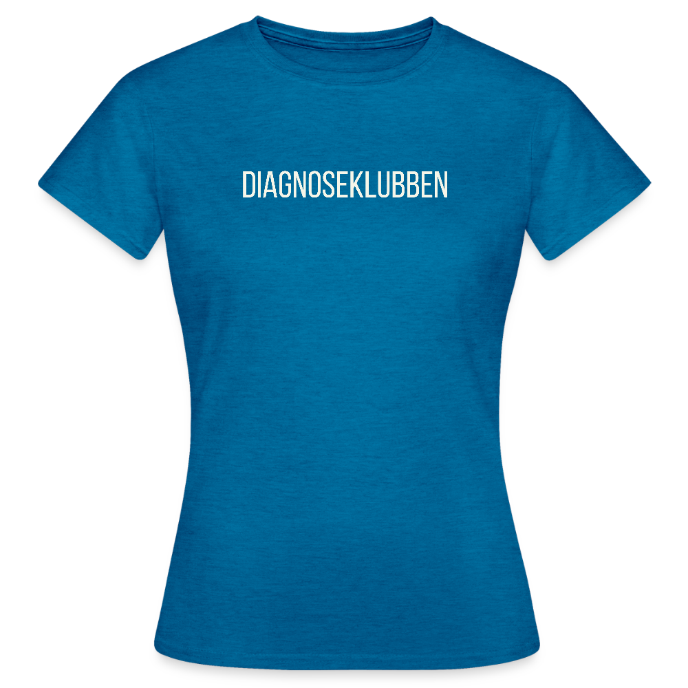 Dame T-shirt med hvid print - fås i flere farver - antik safir blå meleret