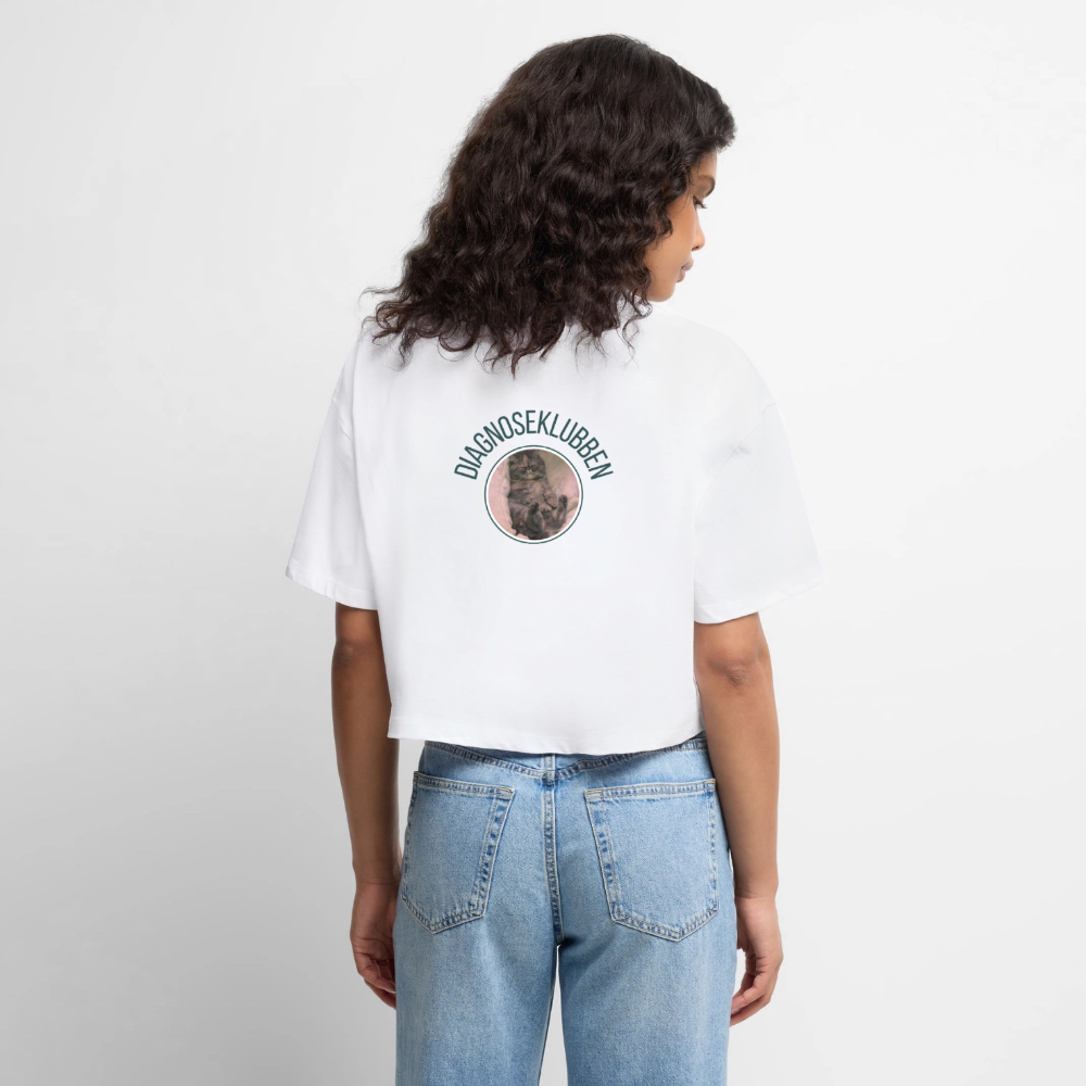 Oversized Cropped T-shirt med terapikatten Frede - hvid