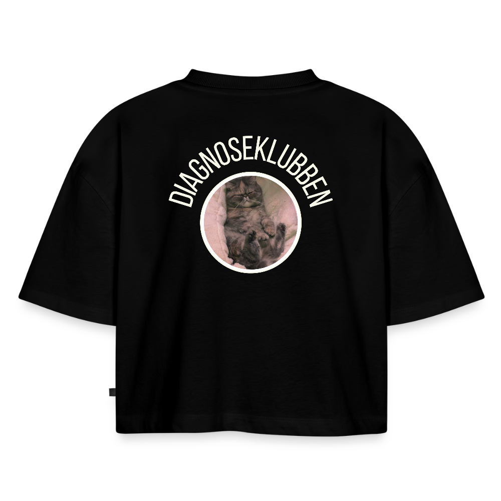 Oversized Cropped T-shirt med terapikatten Frede - sort