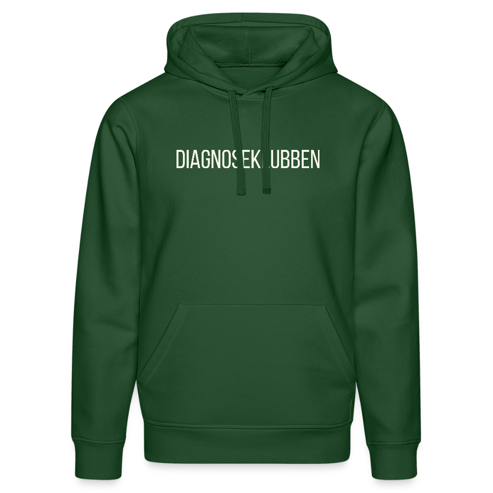 Unisex-Hoodie i flere farver - med hvid tryk & logo på ryggen - flaskegrøn