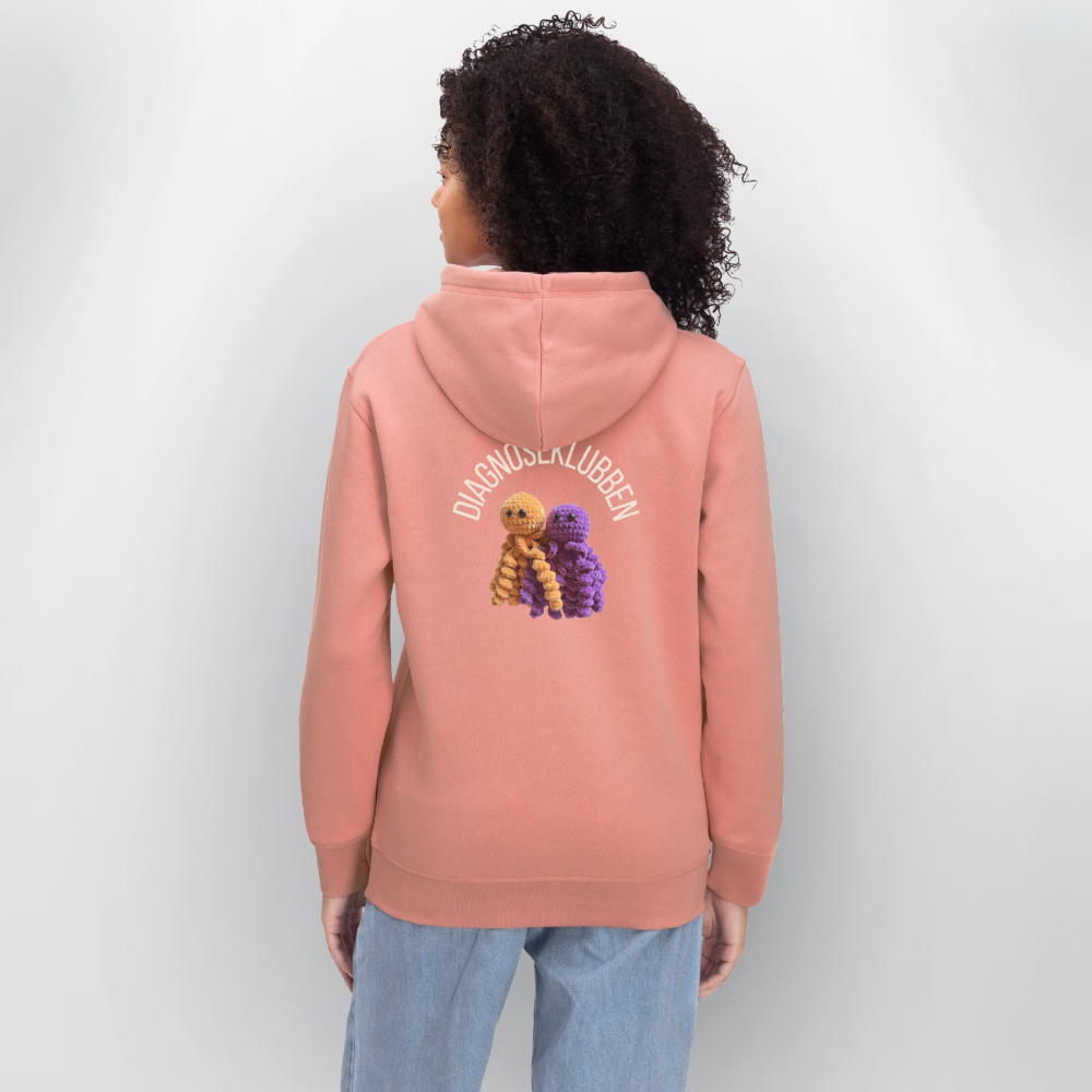 Unisex-Hoodie i flere farver - med hvid tryk & logo på ryggen - gammelrosa