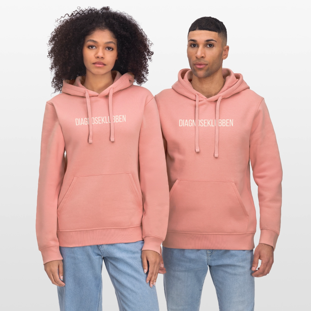 Unisex-Hoodie i flere farver - med hvid tryk & logo på ryggen - gammelrosa