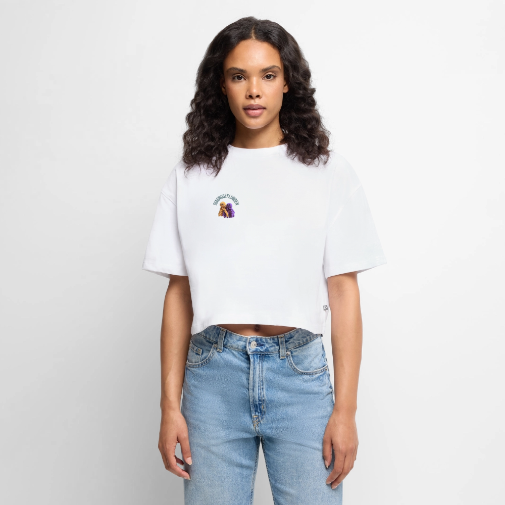 Oversized Cropped T-shirt med terapikatten Frede - hvid