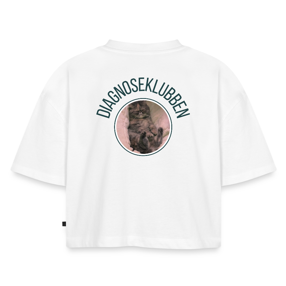 Oversized Cropped T-shirt med terapikatten Frede - hvid