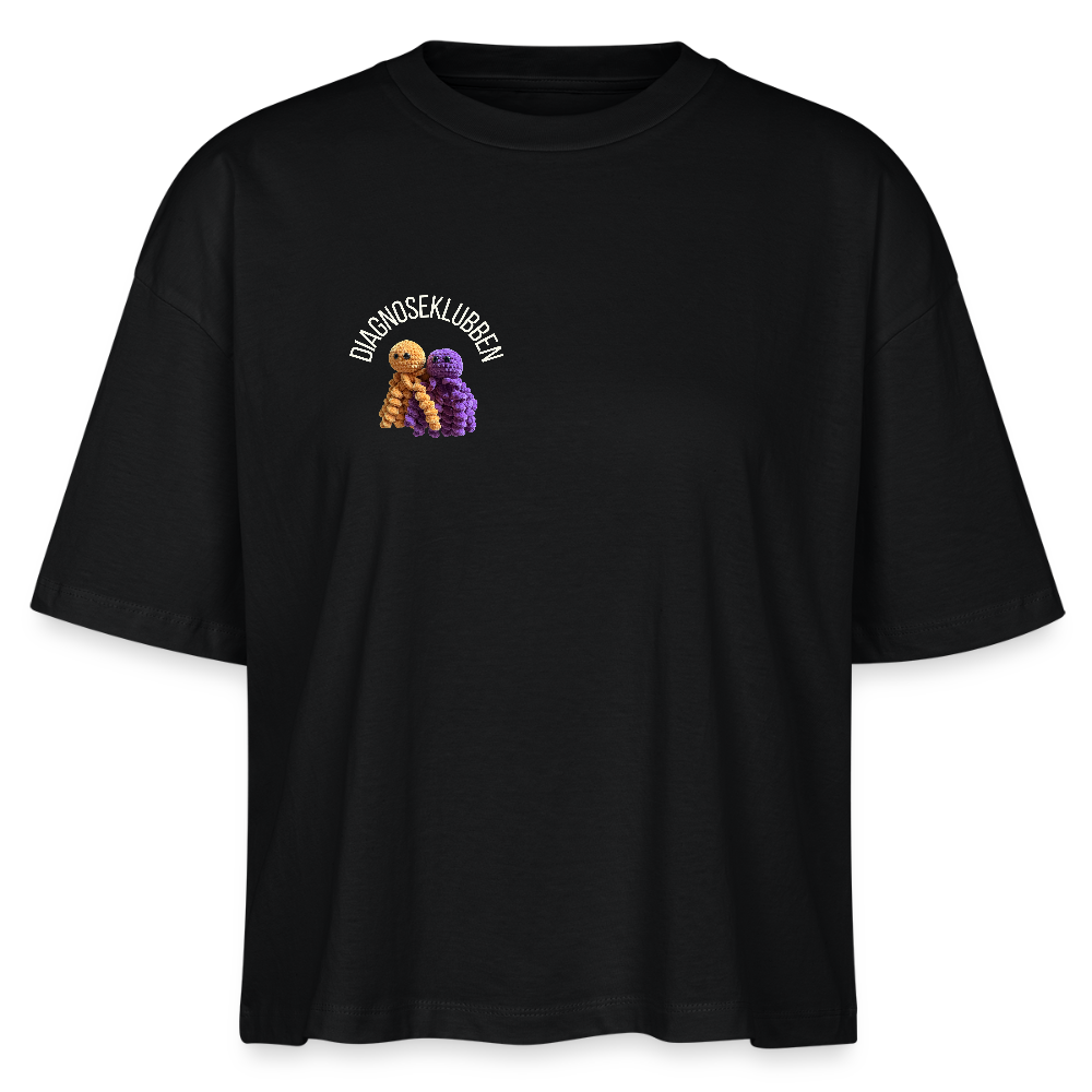 Oversized Dame T-shirt med terapikatten Frede på ryggen - sort