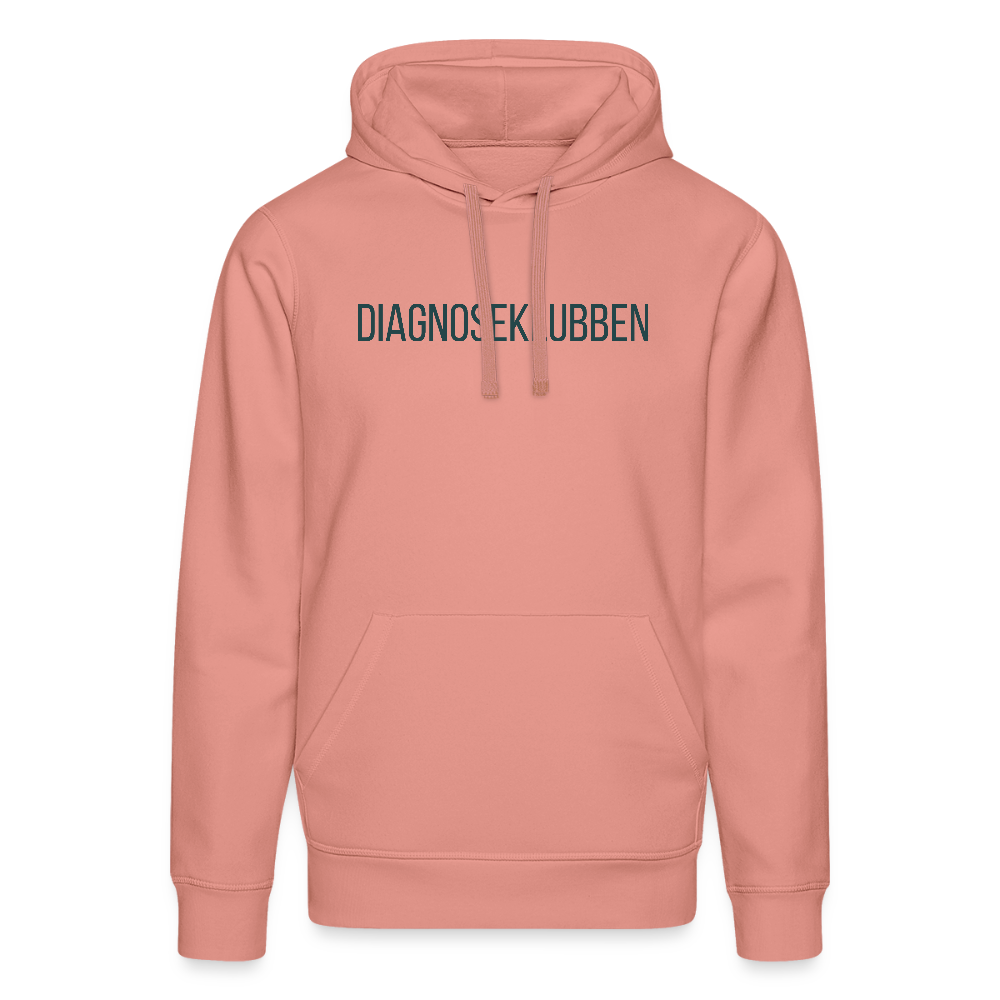 Unisex-Hoodie i flere farver - med mørk tryk & logo på ryggen - gammelrosa
