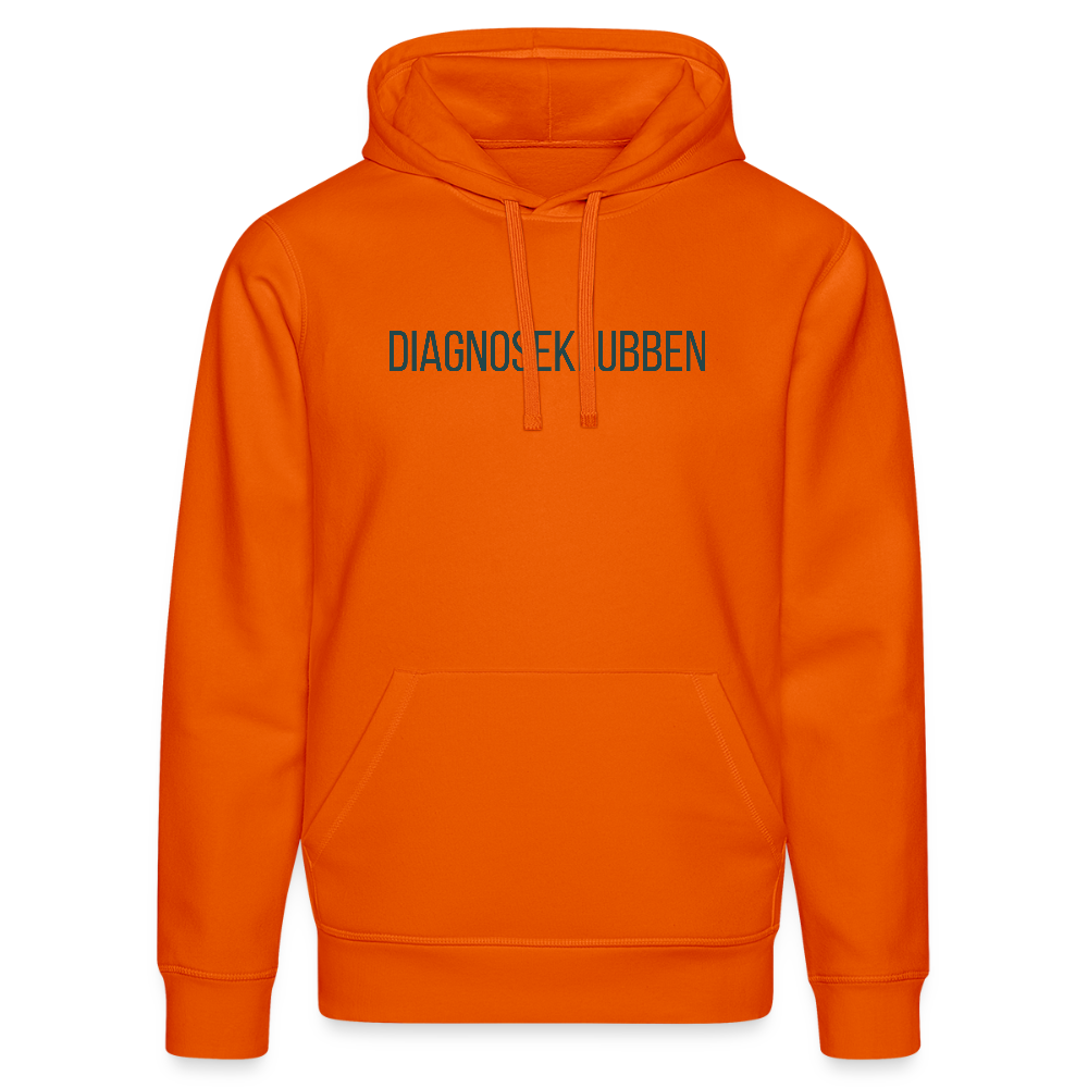 Unisex-Hoodie i flere farver - med mørk tryk & logo på ryggen - mørk orange