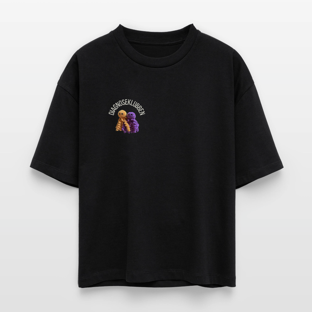 Oversized Dame T-shirt med terapikatten Frede på ryggen - sort
