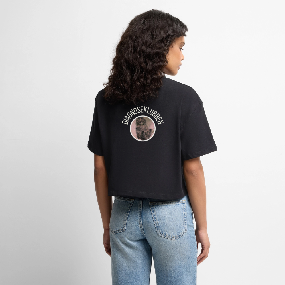 Oversized Cropped T-shirt med terapikatten Frede - sort